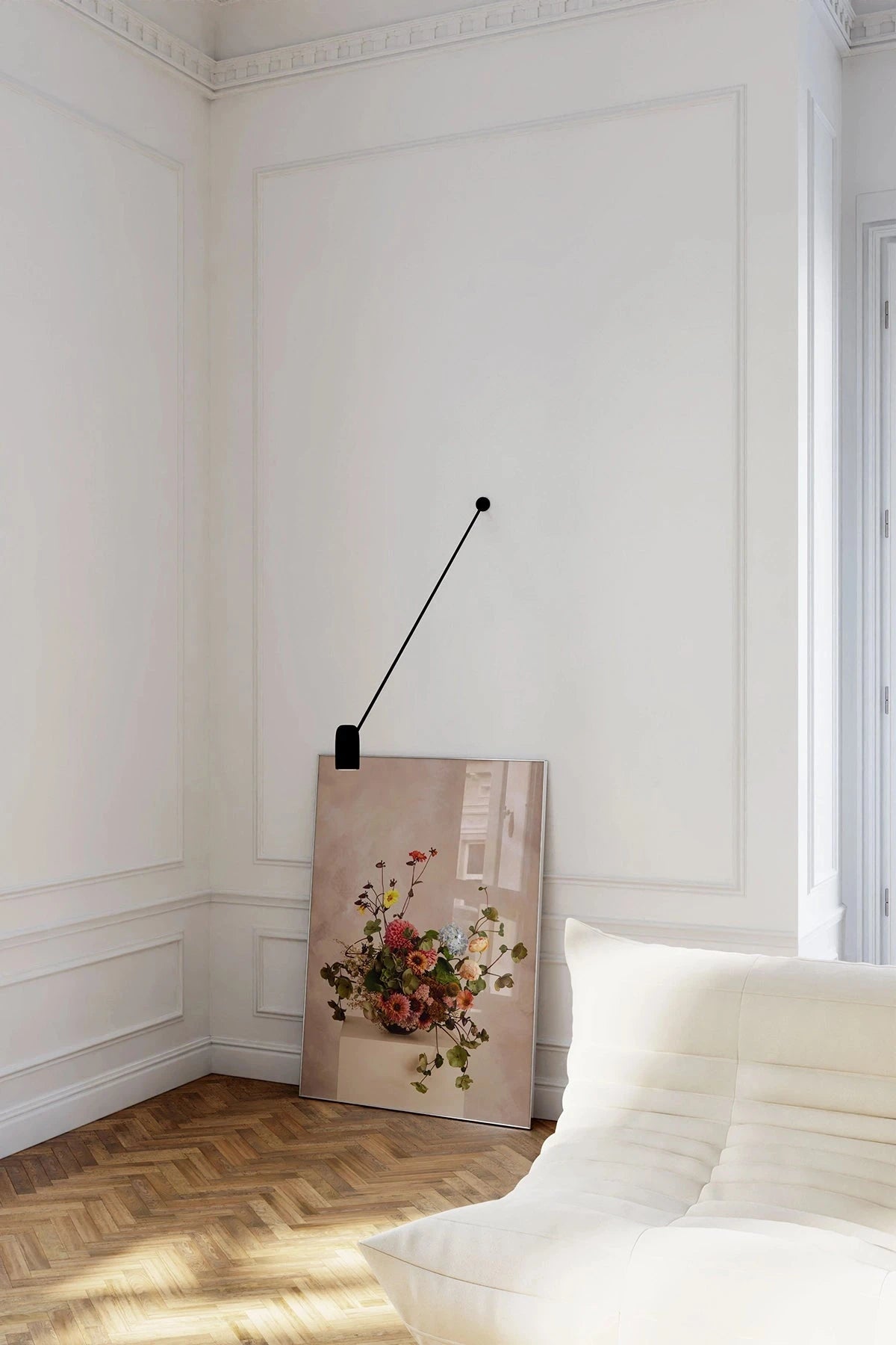 Austin Bloom Fine Art Print Dutch Masters 2 leaning against a white wall in a room with a sofa.