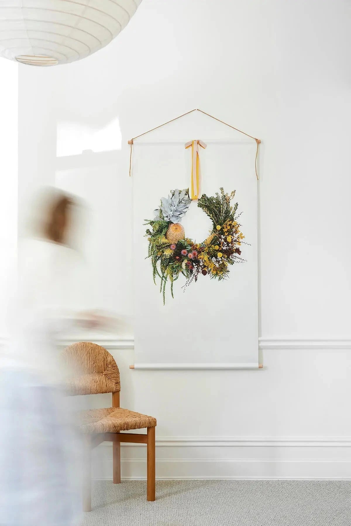 Native Style Wreath - Canvas Wall Hanging featuring original botanical cotton rag prints, archival canvas, handmade by Austin Bloom fine art prints