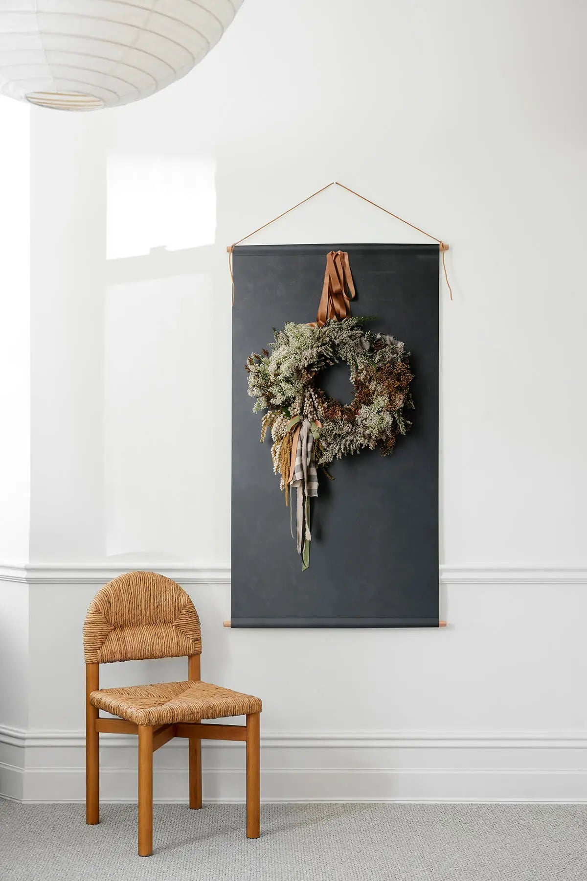 Country Style Dark Wreath - Canvas Wall Hanging