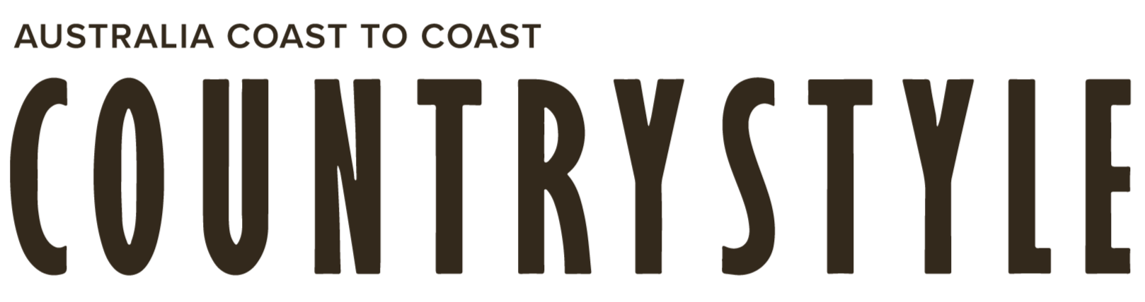 Logo for 'Australia Coast to Coast Country Style' magazine with brown text on a white background