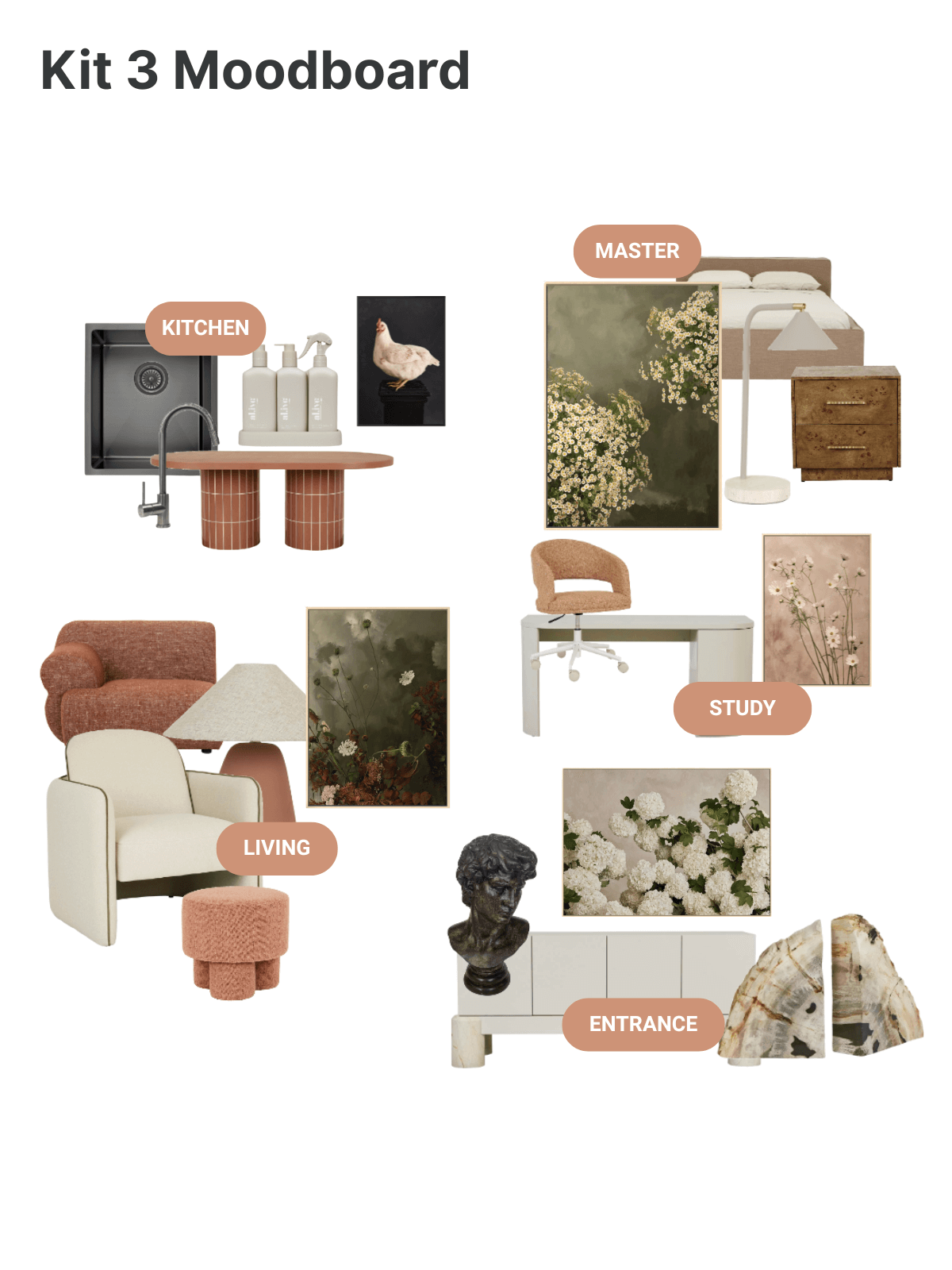 Austin Bloom Fine Art Print Kit 3 - Kitchen + Entrance + Master + Living + Study